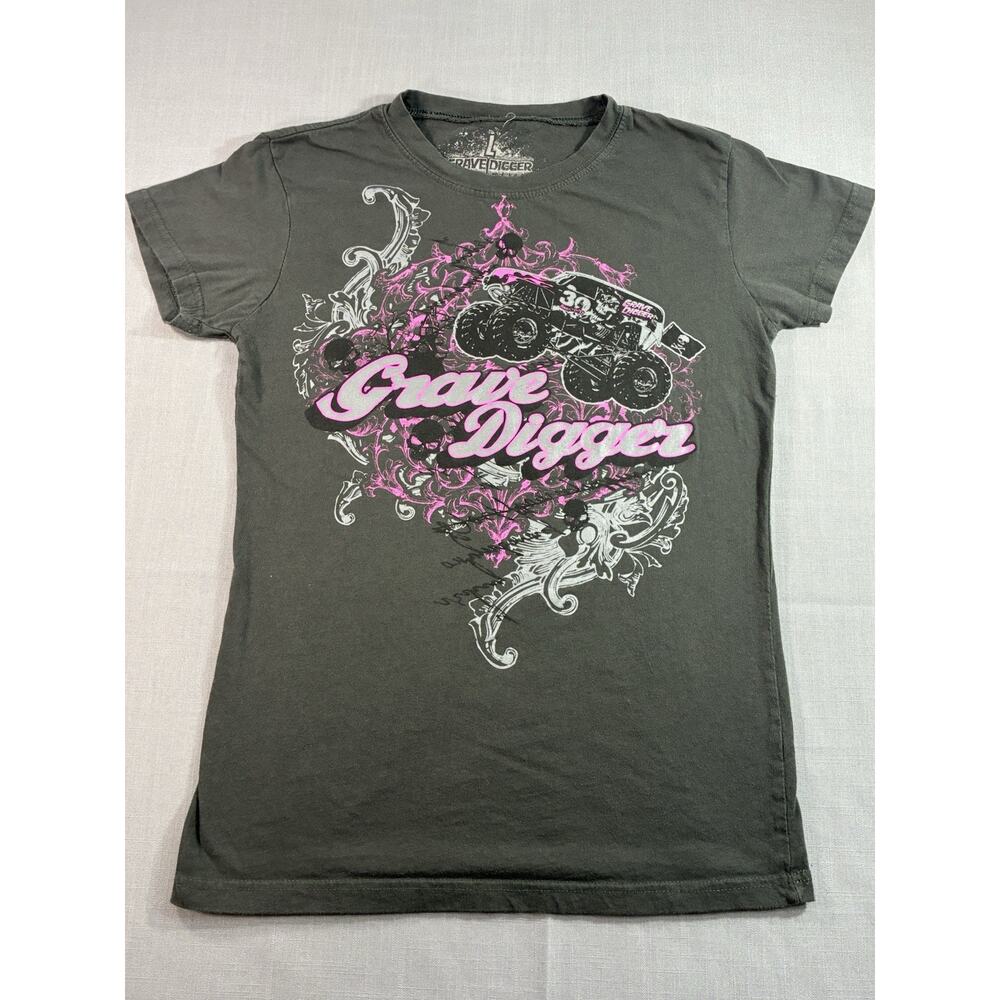 Grave Digger Monster Truck Black Pink Graphic T-Shirt Youth Girls L